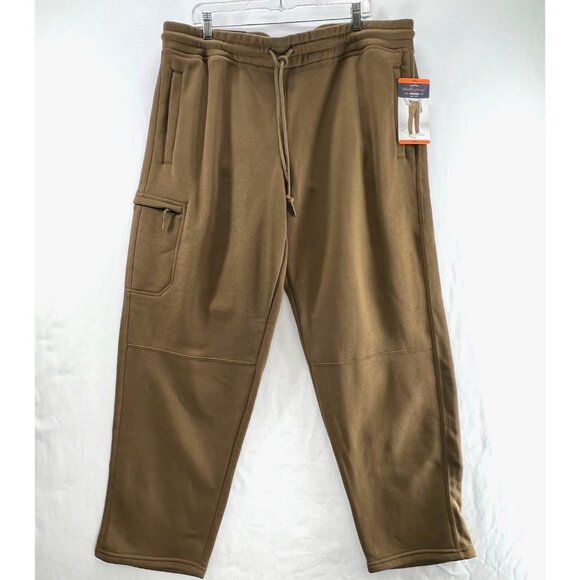 Weatherproof Vintage Fleece Cargo Pants Men XXL Adjustable Waist Zip Pockets Tan - Picture 2 of 13